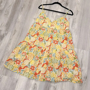 Bloomingdales Velvet Colorful Hawaiian Floral Print Buttery Yellow Sun Dress | L